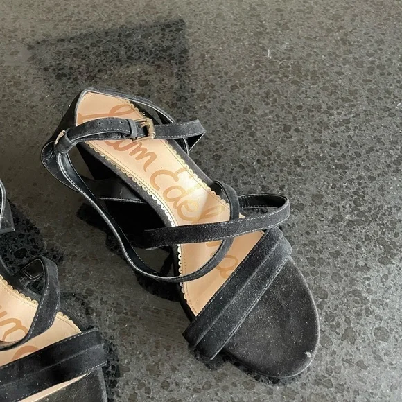 Sam Edelman Sammy Black Suede Block Heels Size 9 1/2 - Picture 2 of 8